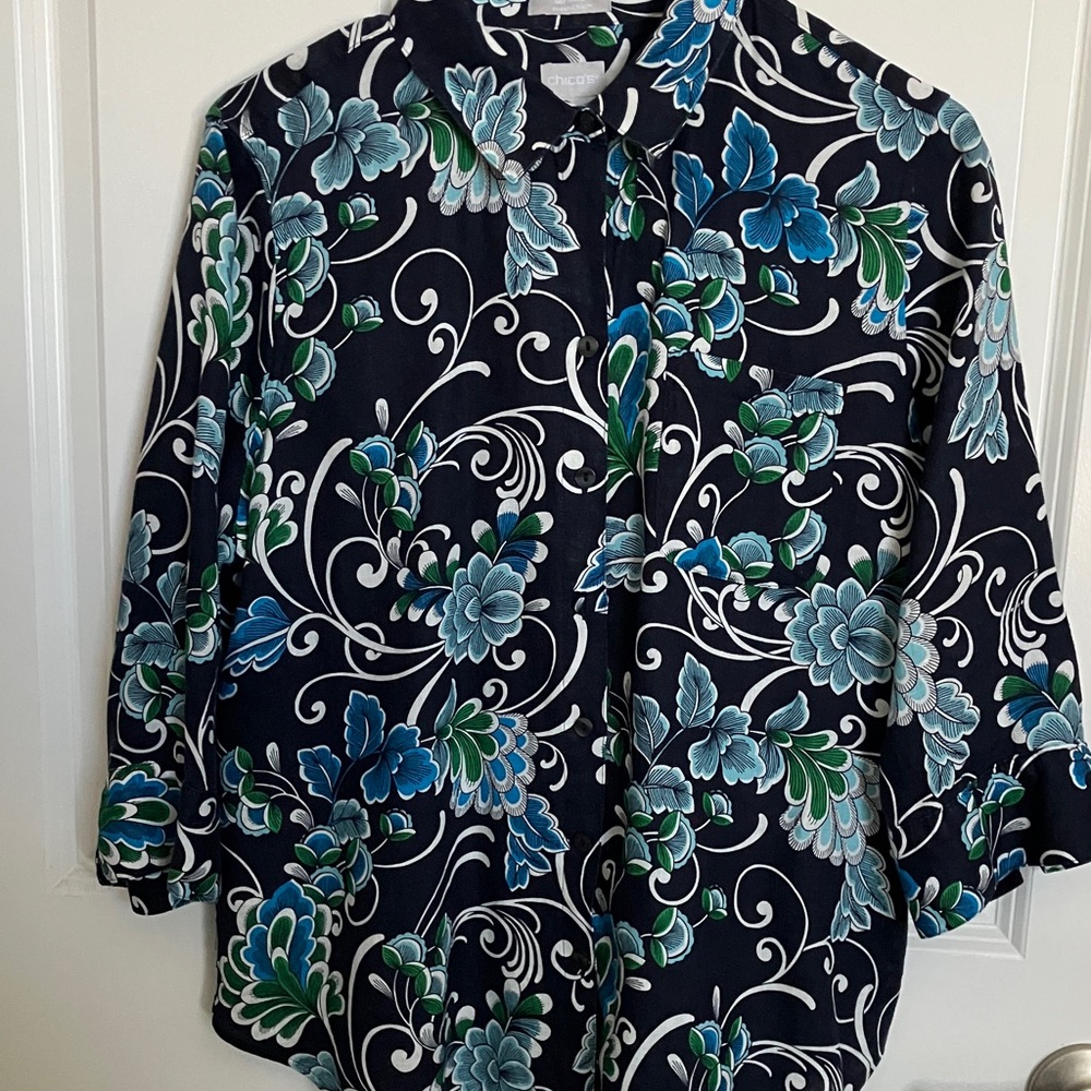 Chico's Black Floral Button Down Shirt